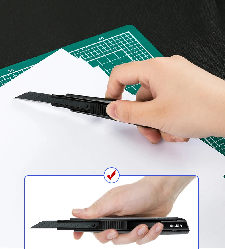 Imagem -05 - Utilitário Deli Faca Liga de Alumínio Papel de Parede Art Knifes Cortador de Papel Carta Abridor de Metal Lâmina Auto-locking Design Papelaria