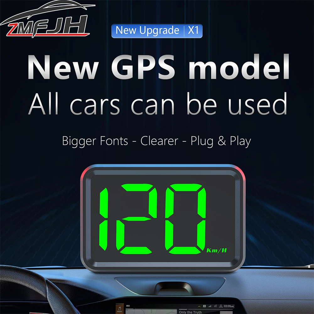 AD X1 GPS For HUD Speedometer KMH Speedometer For All Cars Head Up Display White/Green Light Big Font Plug and Play Customized
