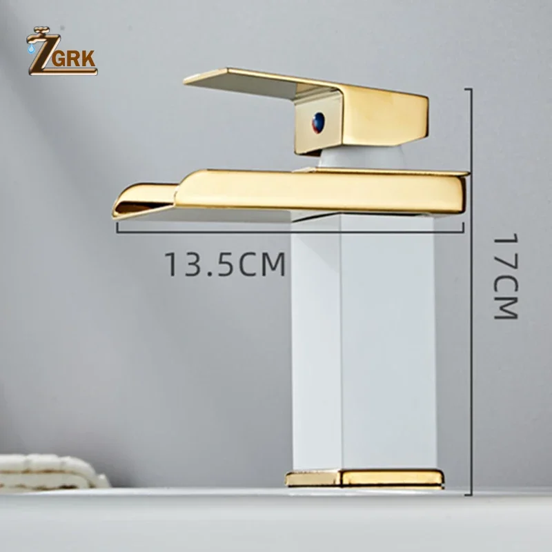 LED Basin Faucet Brass Waterfall Faucet Temperature Colors Change Bathroom Mixer Tap Deck Mounted Wash Sink Taps Whte Black Gold