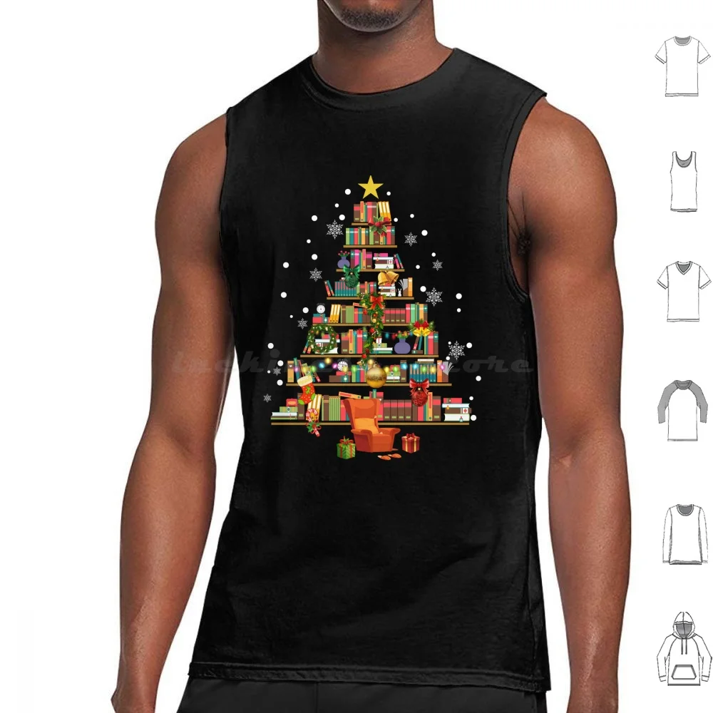 Christmas Library Tree Gift For Librarian And Book Lover Tank Tops Vest Sleeveless Christmas Librarian Library Funny