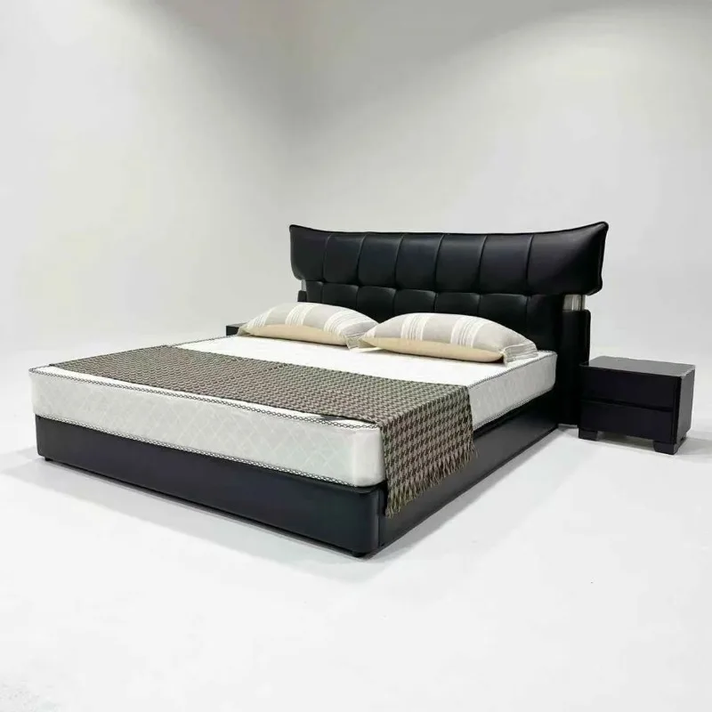 Modern Italian minimalist black microfiber leather bed master bedroom
