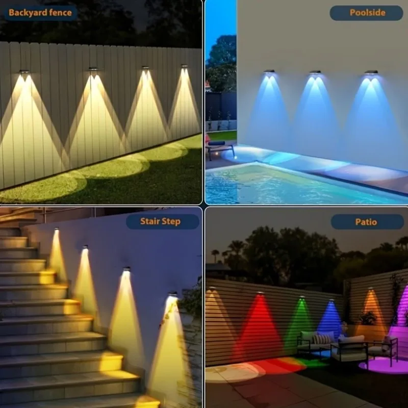 RGB Solar Fence Light IP44, 8 Color 11 Modes Dusk To Dawn Auto Decorative Outdoor Lamp for Courtyard Steps Wall Terrace Hotel view 6