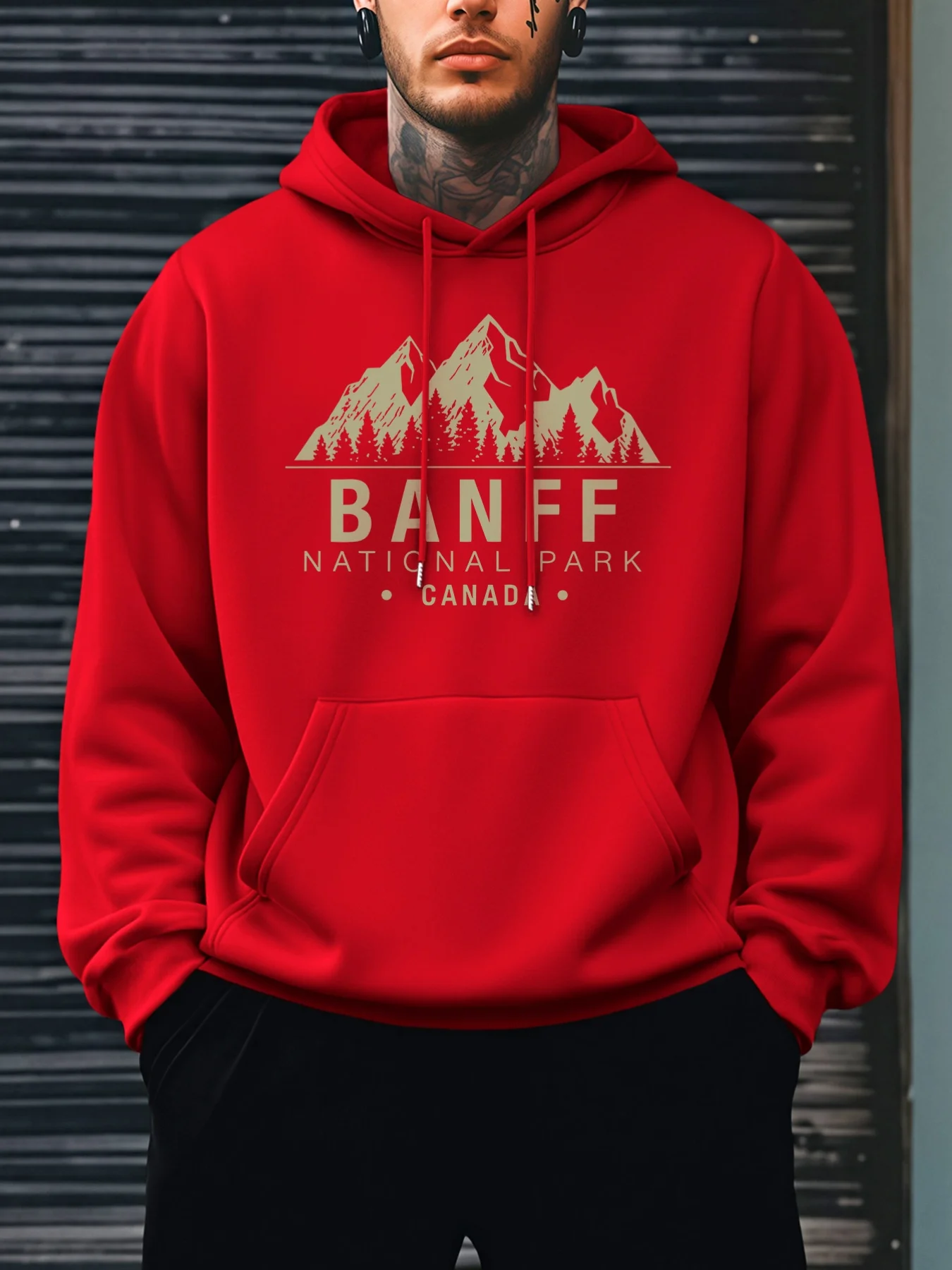 Neues Herren-Hoodie für Herbst und Winter mit Banff-Nationalpark-Aufdruck, Lässiger Alltags-Sweatshirt mit Kordelzug und Kapuze – Detail 4