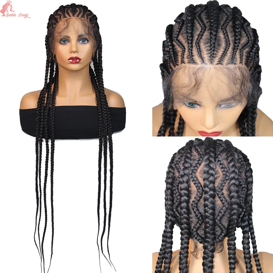 

Синтетические полные кружевные плетеные парики Fulani, косички, парик с детскими волосами для чернокожих женщин, богиня, без узлов, плетение волос, парик