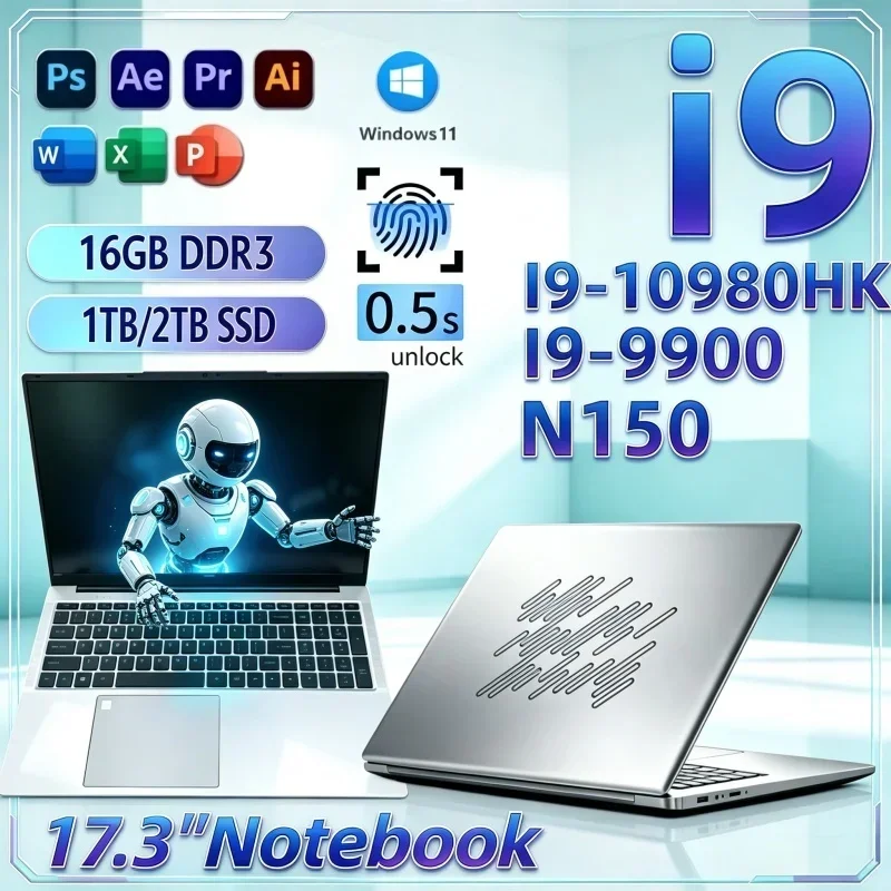 New Viral‑Notebook 17.3 Inch Notebook Intel I9‑10980HK/I9‑9900/N150 16GB 32GB 2TB SSD Win11 Ultra Slim Gaming Office Laptop