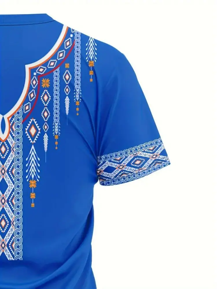 2024 Beach Men\'s Vacation Set with Ethnic Style Pattern 3D Printed T-shirt; Summer shorts set