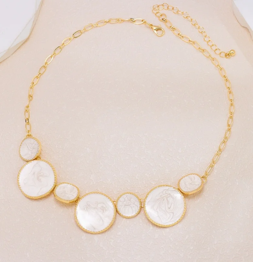 European and American cross-border jewelry niche design sense irregular round dripping oil white bracelet necklace
