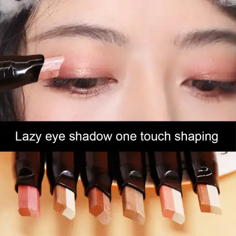 Bilashmart Two-tone Eyeshadow Stick Gradient Fine Glitter Pearly Waterproof Eye Shadow Long-lasting Eye Makeup Producys Female Cosmetics