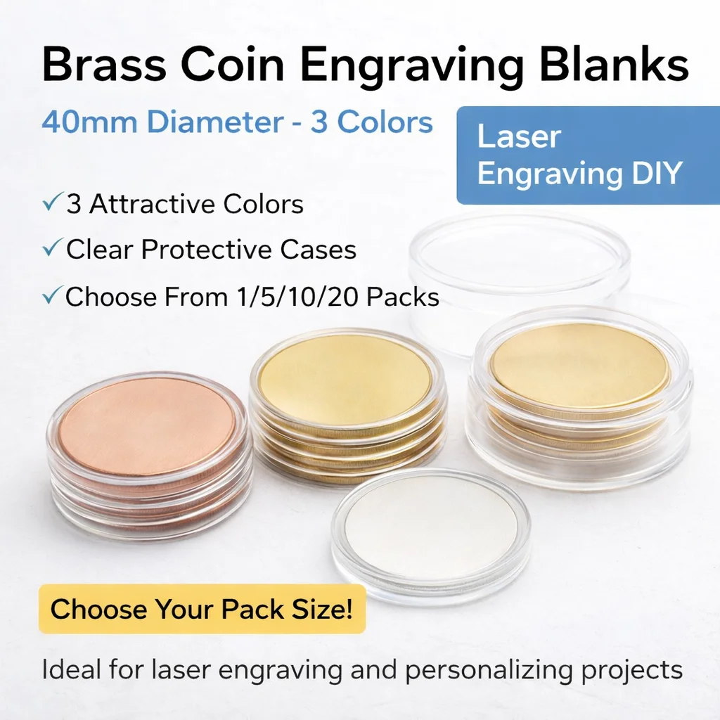 

QDHWOEL латунные заготовки для гравировки монет 40 мм с акриловой коробкой 1 5 10 20 шт. для лазерной гравировки DIY