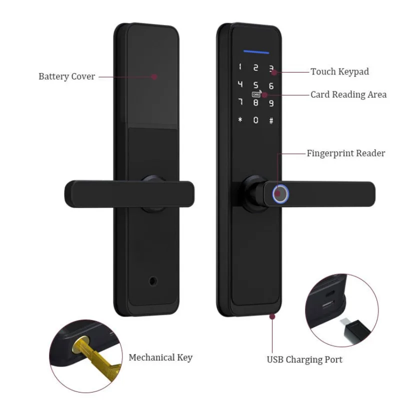 

Anti Theft Tuya Wifi Remote Smart Wooden Door Lock Key Card Fingerprint Digital Door Lock for Home
