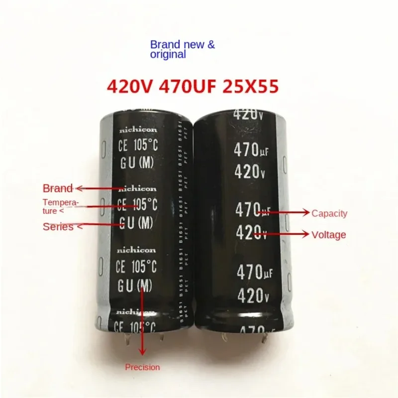 1PCS Nichicon 400V 420V 450V 470UF Aluminum Electrolytic Capacitor 25X55mm For Power Supply Inverter Welding Machine
