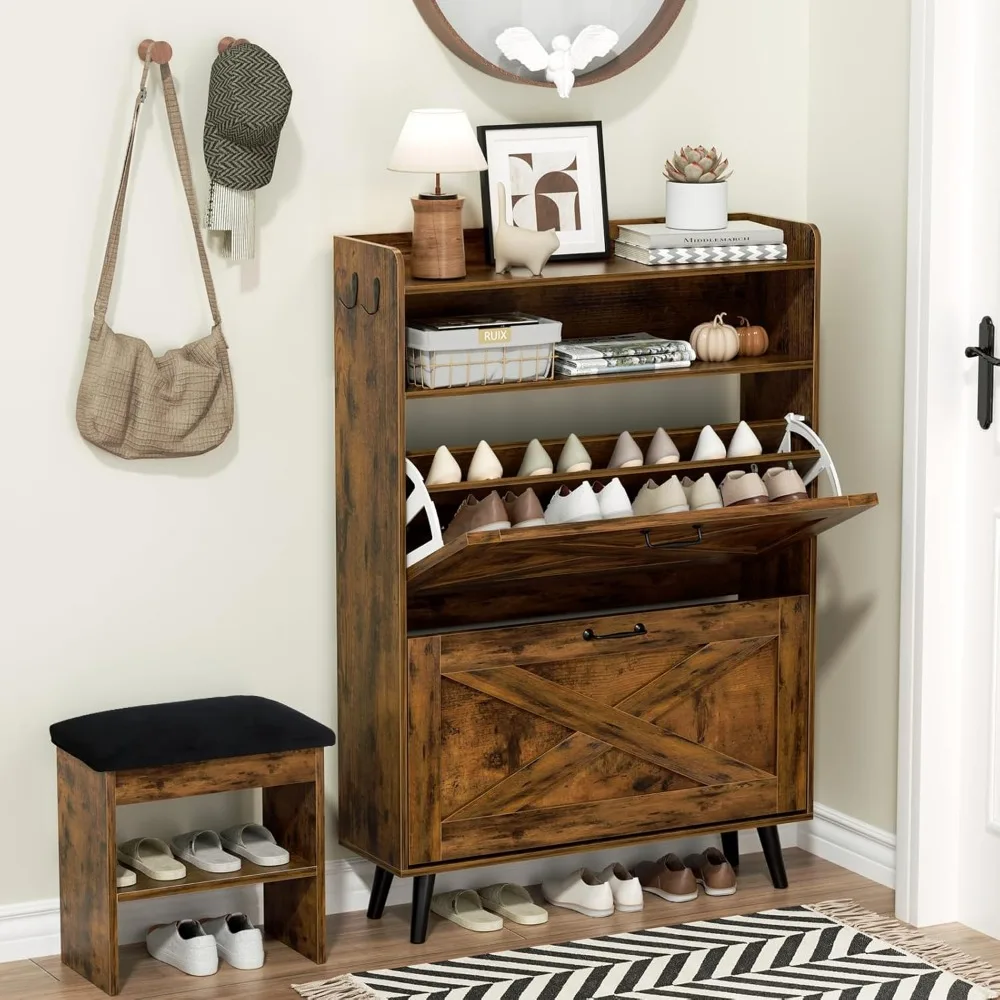 "خزانة أحذية المدخل مع مقعد وأدراج قابلة للطي ورف مفتوح" #3