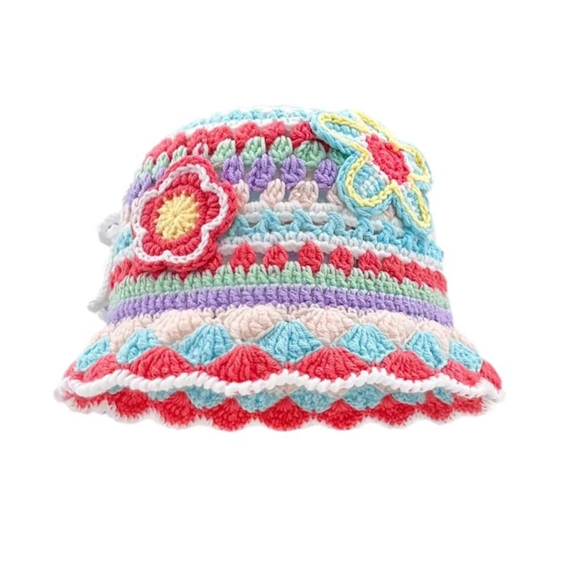 

Handmade Colorful Hat Handwoven Flower Crocheted Hat for Music Festival Stylish Flower Fisherman Hat