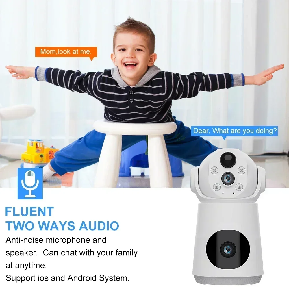 6MP 4G Battery Low Powered IP Camera Dual Lens Dual Screen Wifi Baby Monitor PIR Human Detection Night Vision Security Camera