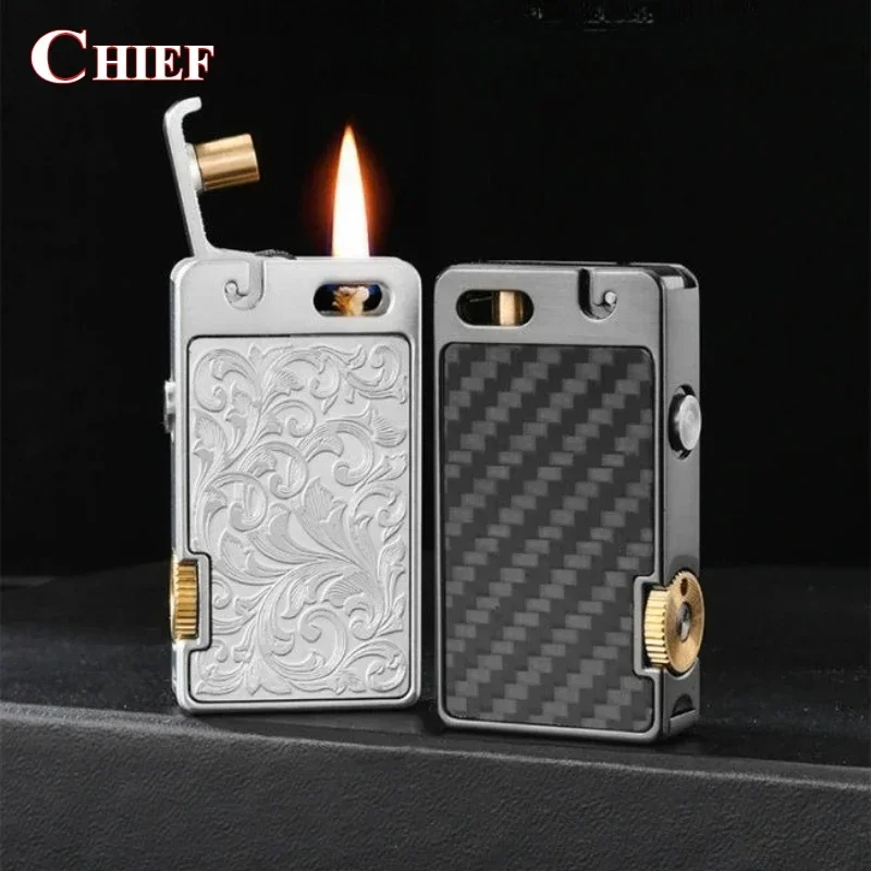 

CHIEF Retro Metal Oil Lighter One Click Push Top Retro Personalized Cigarette Lighter Men's Gift Lighter rechargeable type type