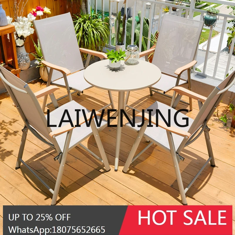 RWJ Outdoor Folding Tables and Chairs Mesh Chair Leisure Carbon Steel Aluminum Alloy Garden Table and Chair Combination