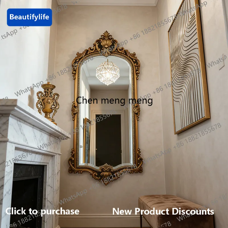 CC High-end European style dressing mirror vintage wall mounted entrance light luxury fireplace decorative mirror bathroom mirro