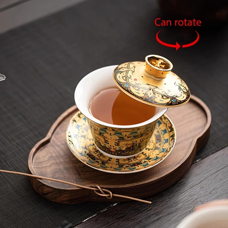 360-degree floating rotating three-color bowls, non-heated Chinese Gongfu tea set, single high-grade jadeite tea bowl