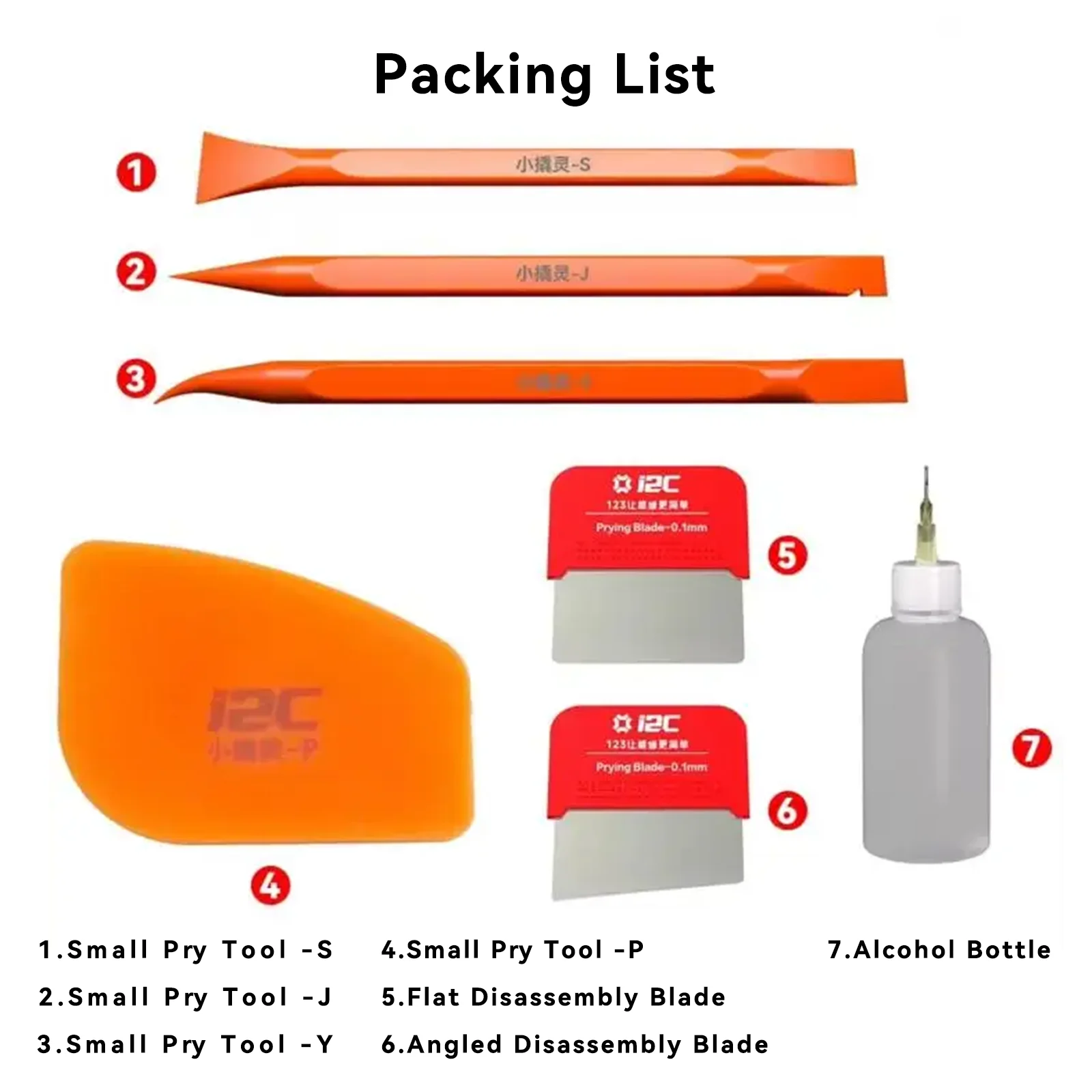 I2C 7 Pcs Phone Opening Disassembly Pry Tool  Nylon Plastic Spudger Pry Card Blade Alcohol Bottle Set  for Electronics Repair