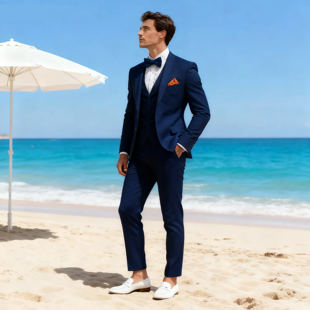 

Мужской приталенный костюм-смокинг из трех предметов, деловой пиджак с лацканами, жилет и брюки, комплект для свадебной вечеринки, выпускного вечера, лучший мужчина, официальная одежда