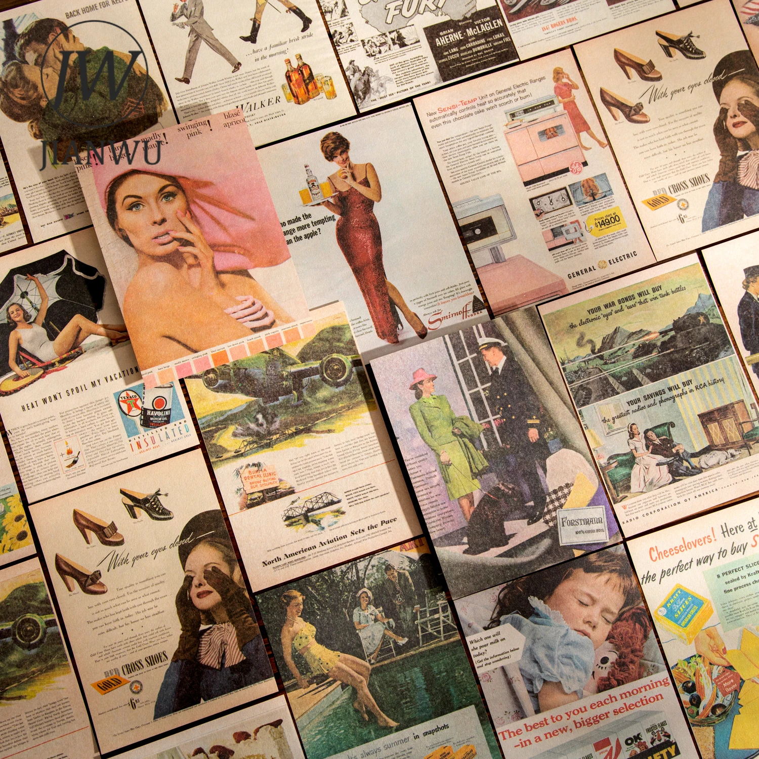 JIANWU American Print Ads Series Vintage Character Landscape Collage Scrapbook Material Paper Creative Junk Journal Stationery