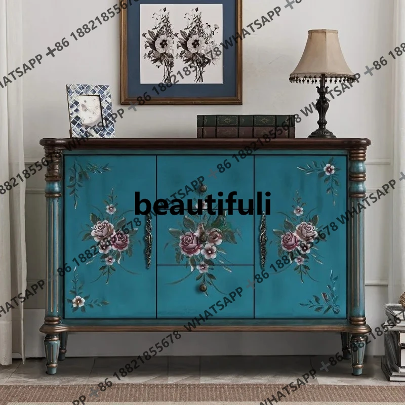 

American solid wood porch cabinet retro drawer tea painted decorative cabinet