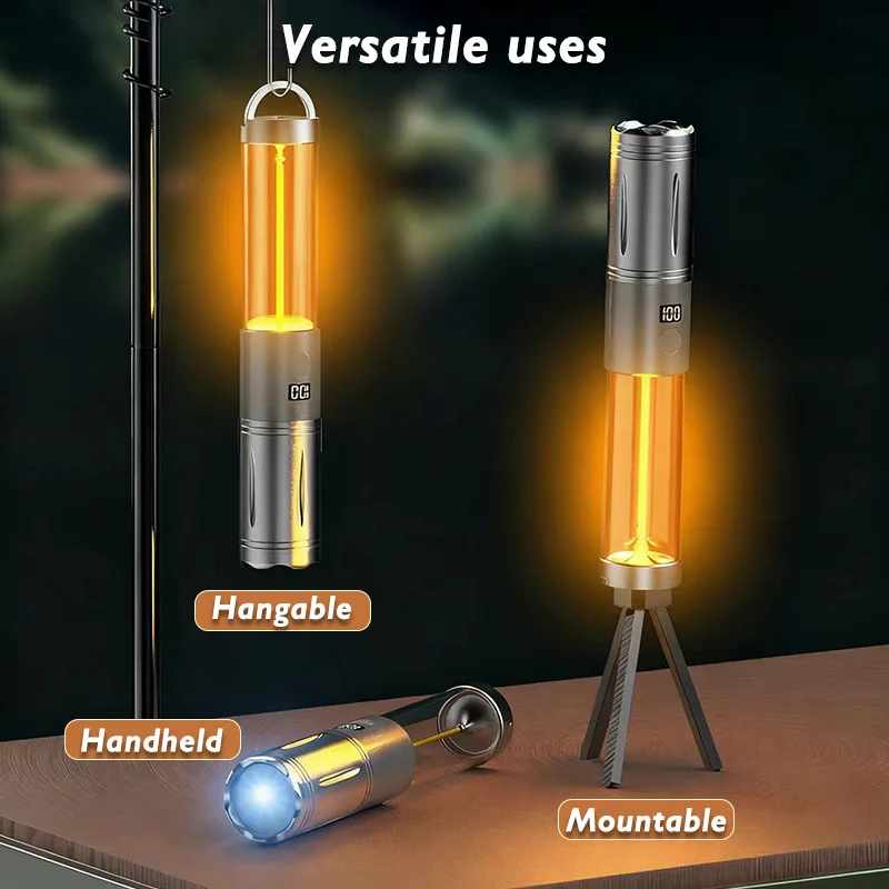 2 In 1 Camping Light Camping Flashlight with Hanging Hook Portable Tent Light 3 Light Colors Emergency Light for Camping Hiking