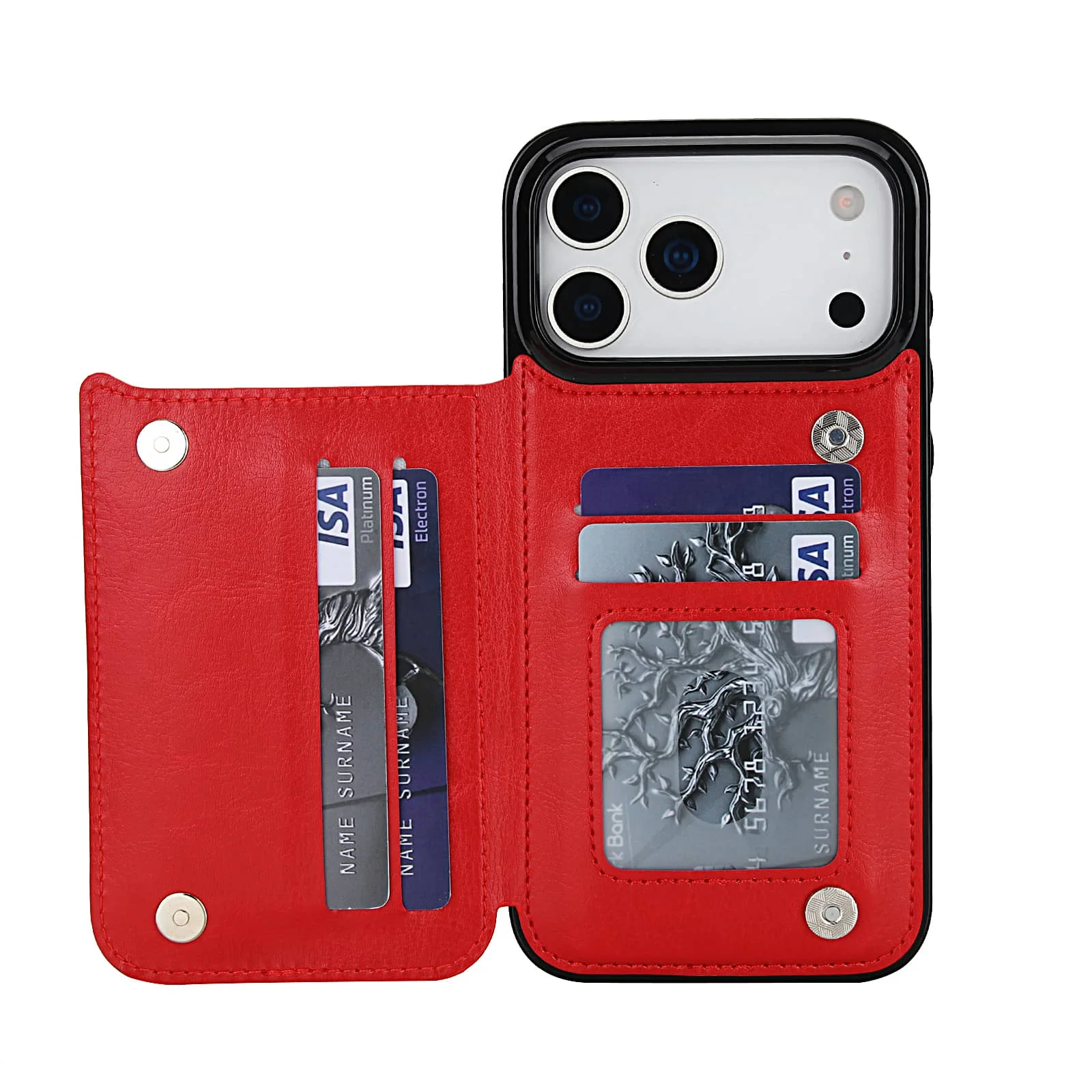 iPhone 18 Pro/17 Pro Max/17e Air portemonneehoes met kaarthouder, PU kunstleren hoes met standaard en kaartsleuven, dubbele magnetische sluiting