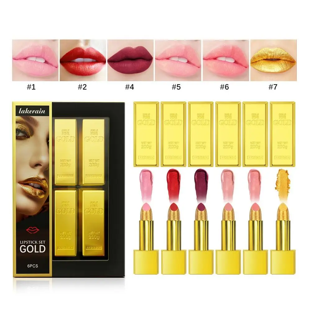 Waterdichte Glitter Goud Lippenstift Glad Langdurige Nude Pigmenten Fluwelen Lipstick 7 Kleuren Lipgloss Liptint Vrouwen