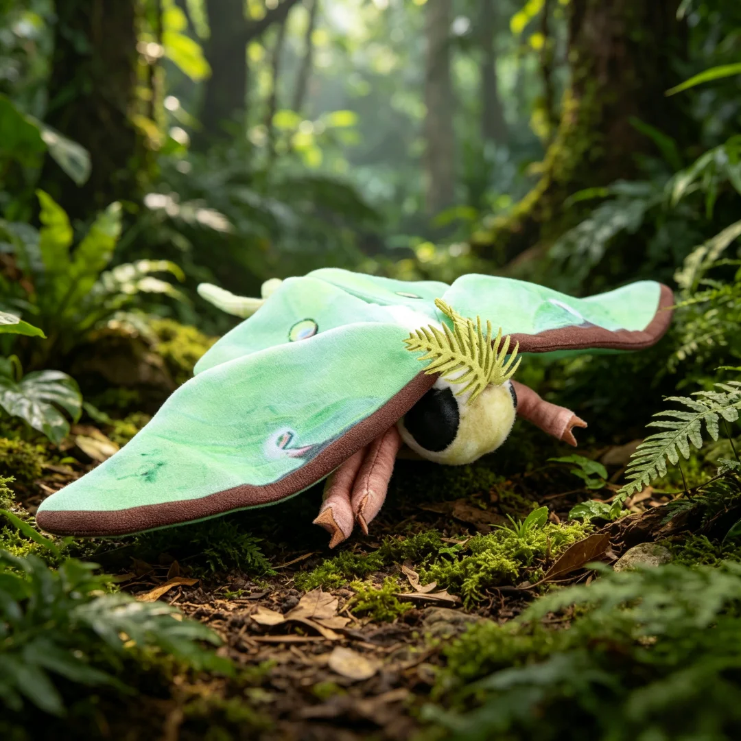 Luna Moth Plush Toy Soft Realistic Green Luna Moth Stuffed Animal Plushie Nature Themed for Kids Insect Lovers Birthday Gift