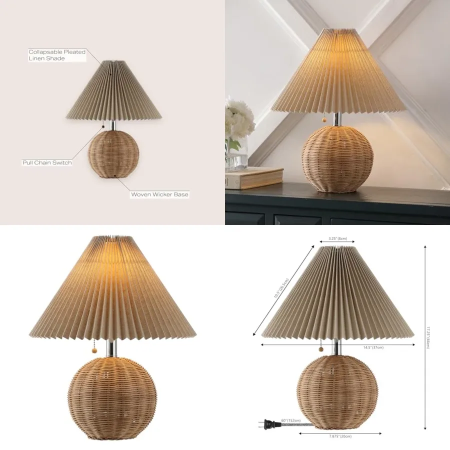 

17.25"/Chrome/Dark Beige Sphere Table Lamp, Mid-Century Bedside Nightstand with Beige Pleated Linen Shade, Scandinavian Coastal