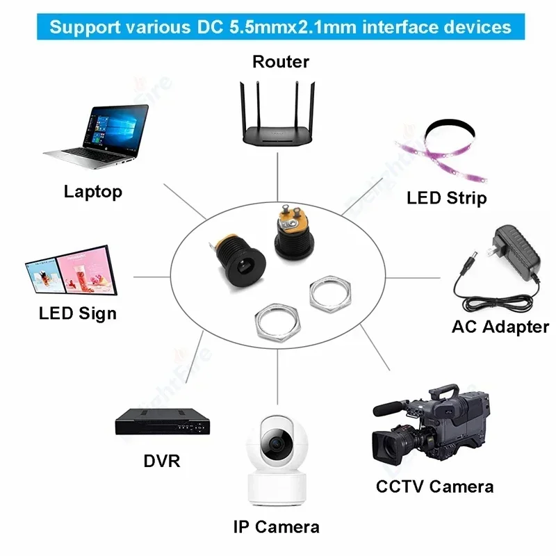 DC 전원 수 플러그 커넥터 암 잭 나사 너트 패널 마운트 터미널 어댑터, 5.5x2.1mm, 12V 3A DC 전원 소켓, 1-10 개