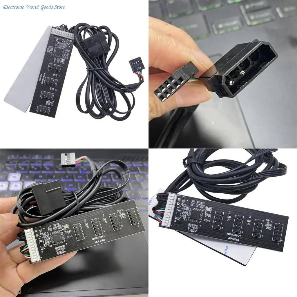 A3PD USB Splitter 1 to 4 USB2.0 9Pin Header Board + 60cm Cable for Water Cooling