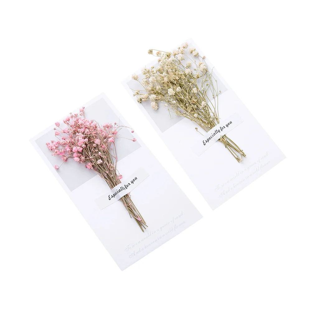 6Pcs Folded Greeting Cards Creative Handmade Fresh Dried Flower Design Birthday Wedding Party Invitation Decorative Pink