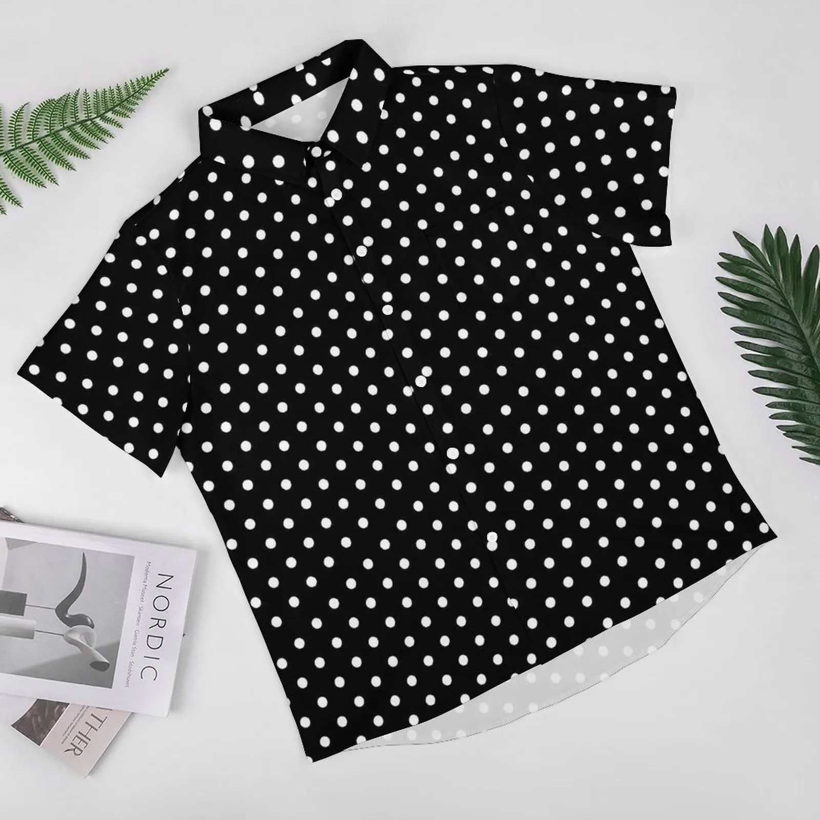 White Polka Dots Loose Shirt Male Beach Black Retro Print Casual Shirts Hawaiian Graphic Short Sleeve Stylish Oversized Blouses