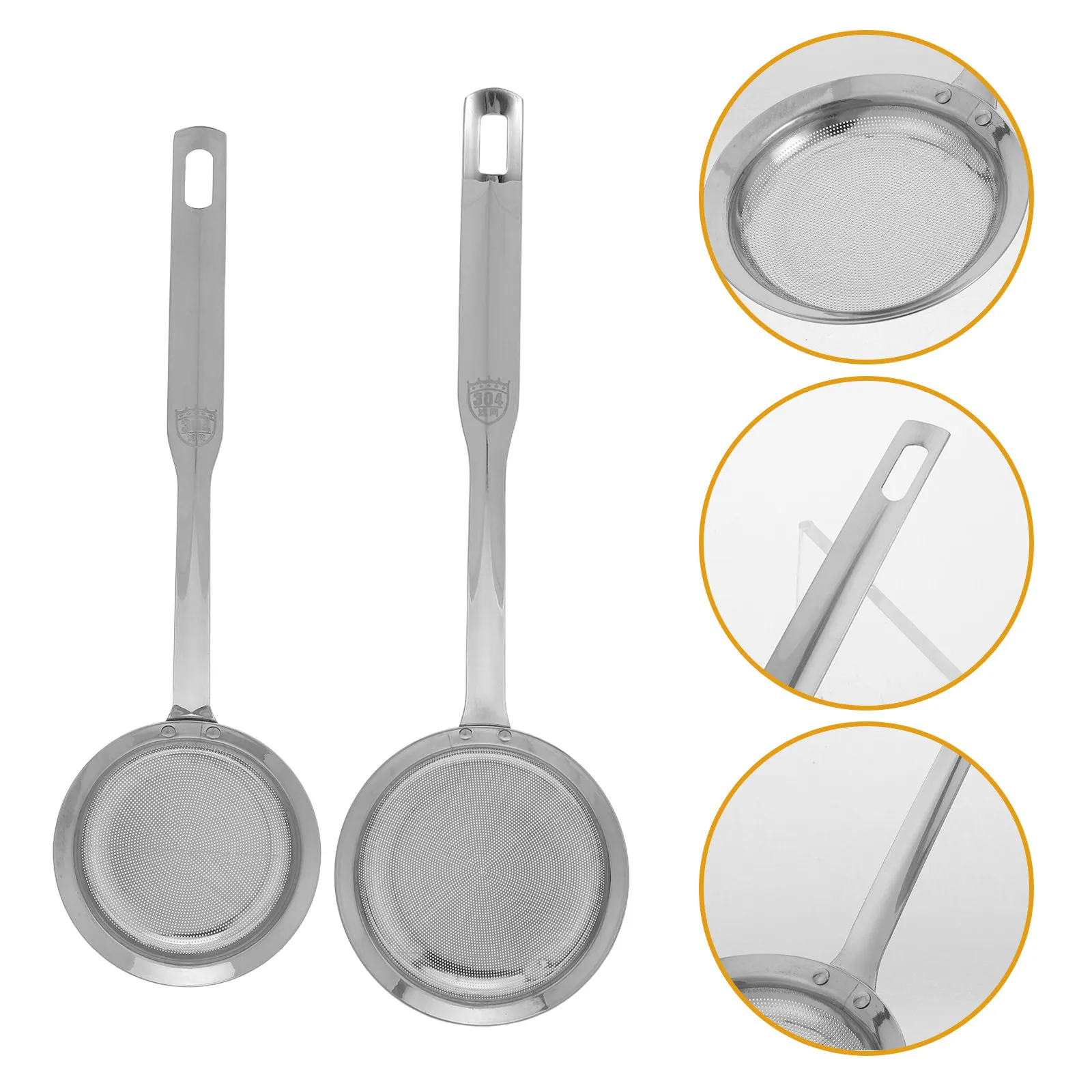 2Pcs Stainless Steel Fine Mesh Skimmer Spoon for Oil Separation Fat Skimming Deep Frying Hot Pot Soup Broth Strainer Ladle
