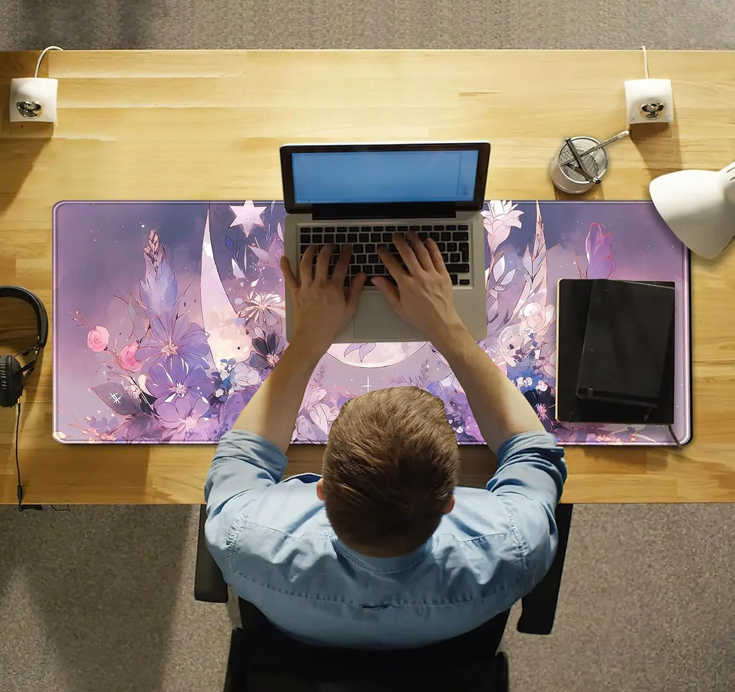 بارد Kawaii الباستيل الأرجواني الأزهار كبيرة الألعاب ماوس الوسادة الروحية البدر XL ماوس حصيرة للنساء مكتب ديكور 31.5 ''x 11.8''