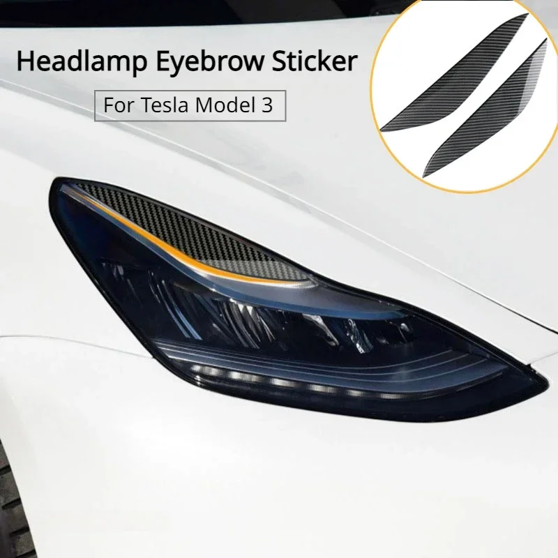 Headlight Eyebrow Sticker for Tesla Model 3 Headlamp Front Lamp Eyelid Carbon Fiber Decoration Trim Car Modification Accessories