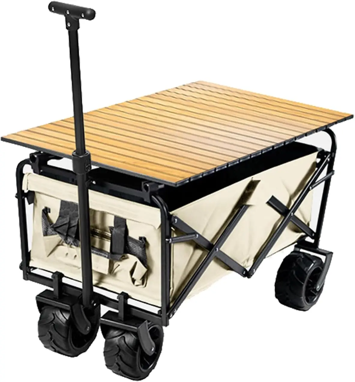 Collapsible Camping Wagon with Table top, Foldable Outdoor Wagon Trolley, Heavy Duty Folding Wagon Canopy, Portable Folding Wago