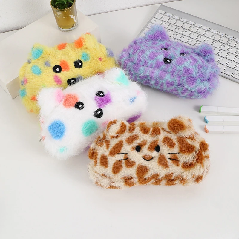 1Pcs Cartoon Plush Animal Pen Case Pencil Storage Bag Cartoon Animal Pen Case Multifunction Large Capacity Stationery Pouch