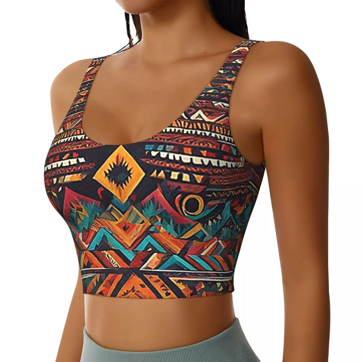 

Custom Painted Original Tribal Patterns Women Sports Bra High Impact Vest Gym Workout Yoga Crop Tank Top