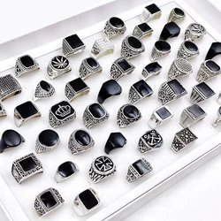 10/20/30/50Pcs/Lot Vintage Alloy Rings for Men and Women Wholesale Mixed Antique Silvery Golden Charm Jewelry Finger Ring Gift