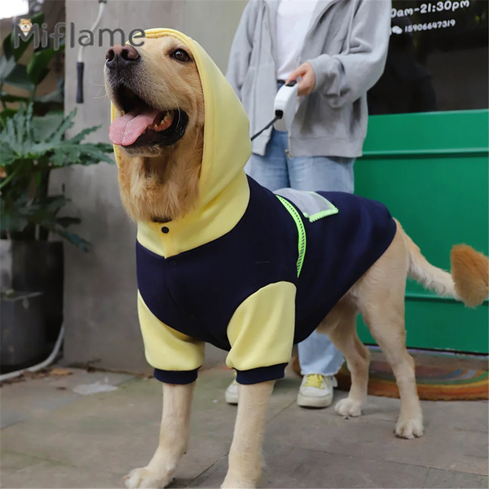 Miflame Autumn Winter Pet Clothes Two Color Transparent Pocket Big Dog Sweater Golden Retriever Labrador Medium Large Dogs Coat