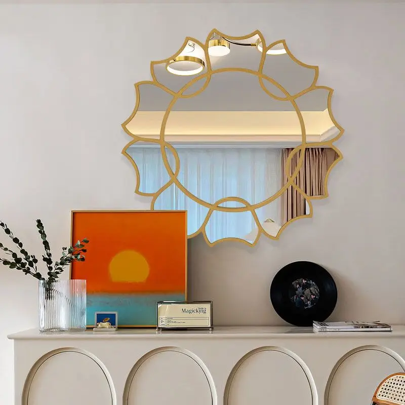 French flower decorative mirror light luxury simple hanging mirror entrance restaurant fireplace wall decoration pendant