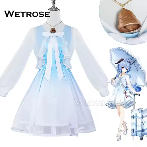 【Wetrose】In Stock Ganyu White Dress Doujin Fanart Collab Cosplay Costume Genshin Impact Full Set Wig Halloween Xmas