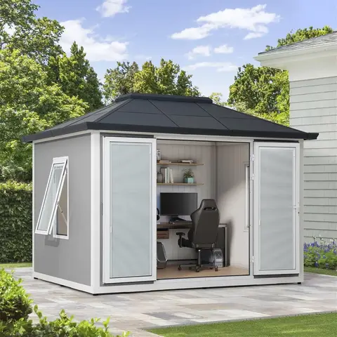 Office Shed for Outdoor, Tiny House 10'x12.6' She Shed, Backyard Office, Multipurpose Outdoor Room, Home Gym with Floor