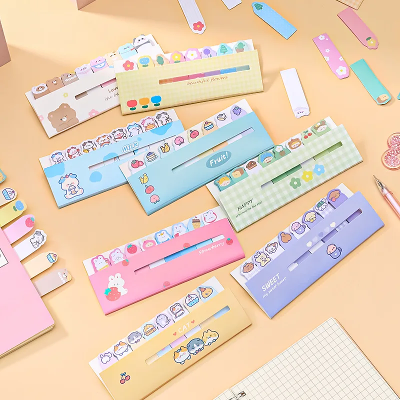 Cartoon Animal Row Station  Memo Pad Cute Ins Girl Heart Index Sticker Learning Memo N Times Sticky Note Book image 2