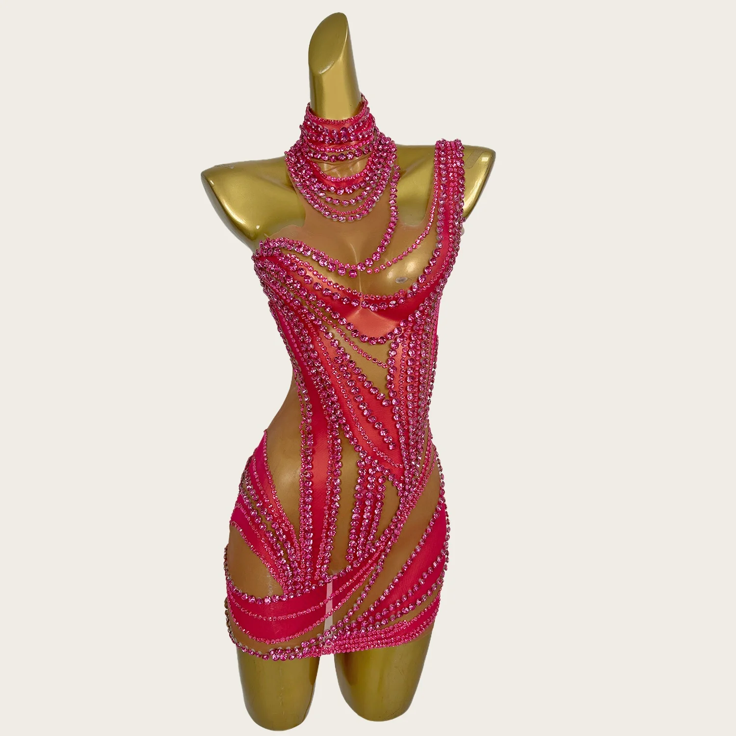 Liuzhuan فساتين كوكتيل نسائية بكريستال أحمر سباركلي للاحتفال بعيد الميلاد رداء حفلات أداء المغني زي المسرح المطاطي #1