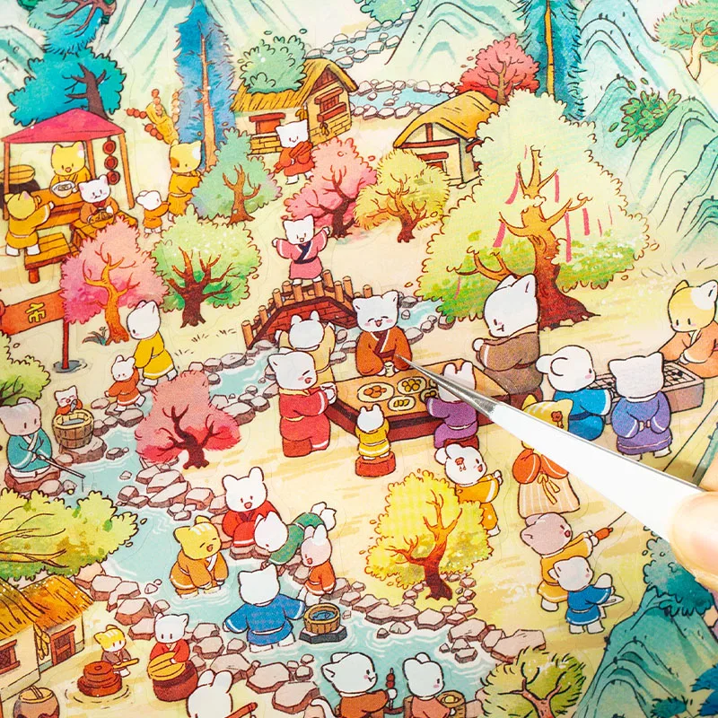 3sheets/bag Fun World 3D Miniature Landscape PET Sticker Bag for Hand Account Office Stationery Handbook Notebook Decoration