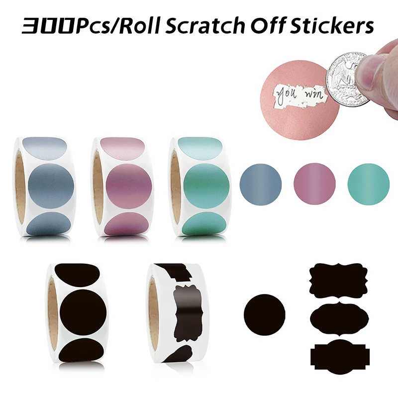 

300Pcs Scratch Off Stickers Labels Self-Adhesive Sticker Surprise Label For Handmade Gift Tag Paper DIY Envelope Sealing Sticker